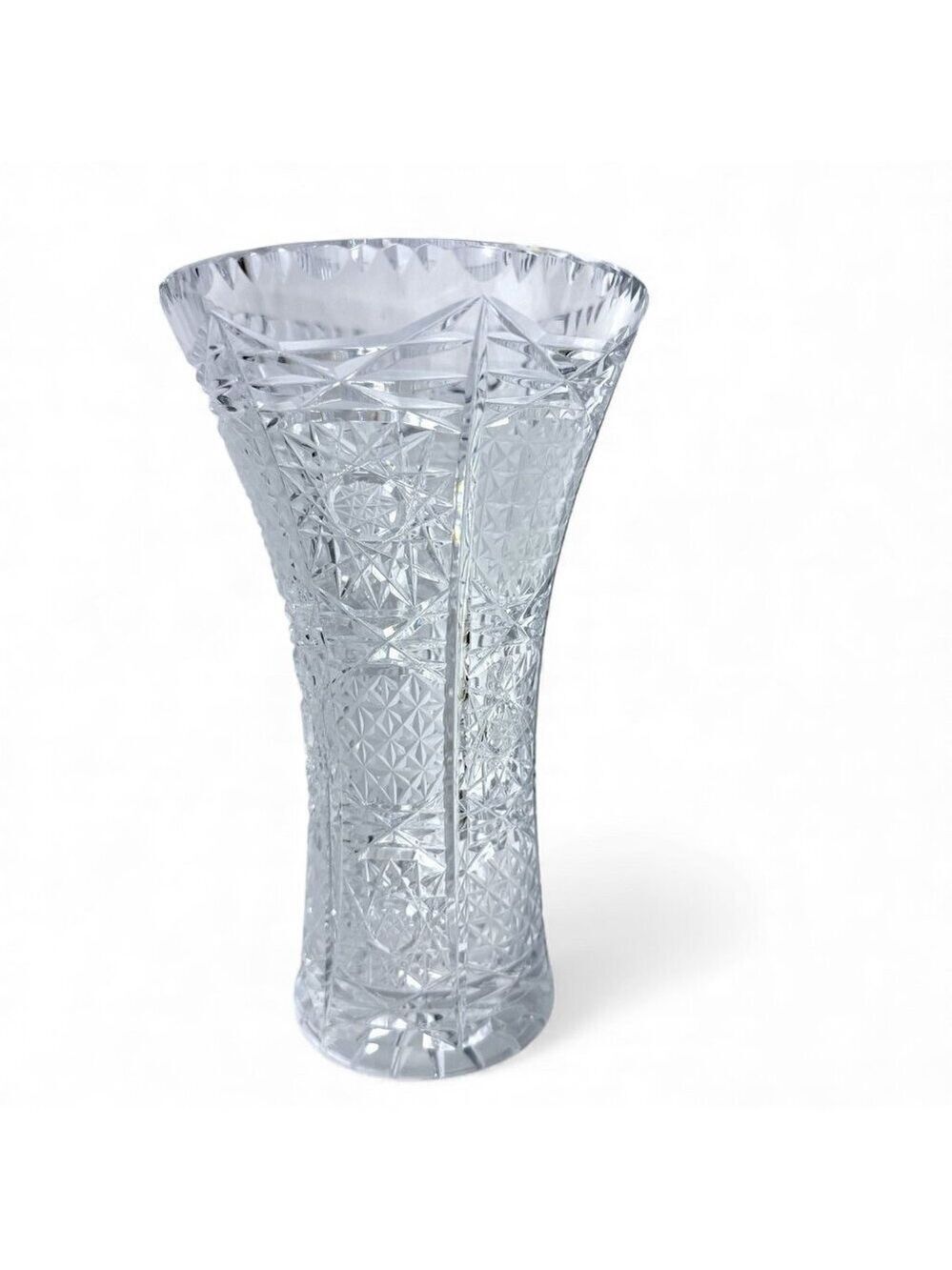 Cut Crystal Vase Vintage Starburst Design 8 Inch